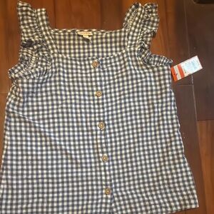 Blue and White Gingham Button-Up Top